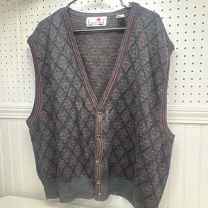 Vintage Florence Tricot Sweater Vest Mens XXL Acrylic Wool Button Up Italy
